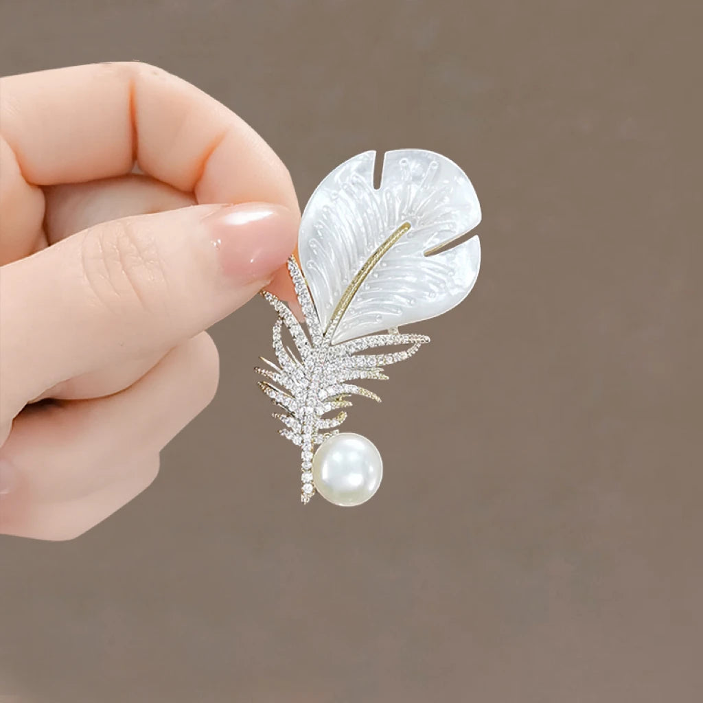 Feather Brooch with Pearl Austria Crystal Jewelry Women's Brooches & Pins